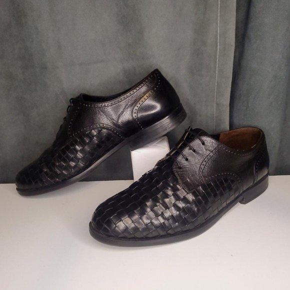 Meltonian Black Leather Dress Shoes Woven US Men's 10 Right Shoe Wide, Left M - Picture 1 of 8